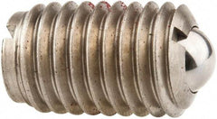 Jergens - 5/8-11, 0.375" Ball Diam, 1" Body Length, 0.096" Max Ball Reach, Threaded Ball Plunger - Stainless Steel Body, Stainless Steel Ball, 7 Lb Initial End Force, 50 Lb Final End Force, Locking Element - Exact Tool & Supply