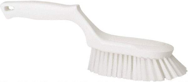 Vikan - 1-1/2" Bristle Length, Polyester Scrub Brush - 5-5/8" Long x 5" Wide Head, 13-1/2" OAL, White, Polypropylene Block - Exact Tool & Supply