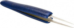 Aven - 4-1/4" OAL 5-SA Ergonomic Cushion Grip Tweezers - Straight, Pointed, Super-Fine Tips - Exact Tool & Supply