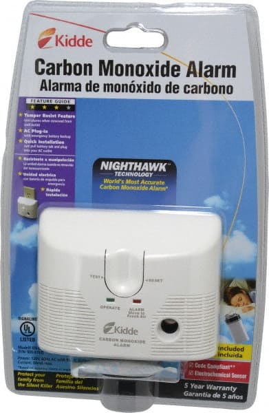 Kidde - Smoke & Carbon Monoxide (CO) Alarms; Alarm Type: Carbon Monoxide Alarm ; Power Source: Plug-In ; Sensor Type: Electrochemical ; Mount Type: Wall ; Interconnectable: Non-Interconnectable ; Decibel Rating (dB): 85.00 - Exact Tool & Supply