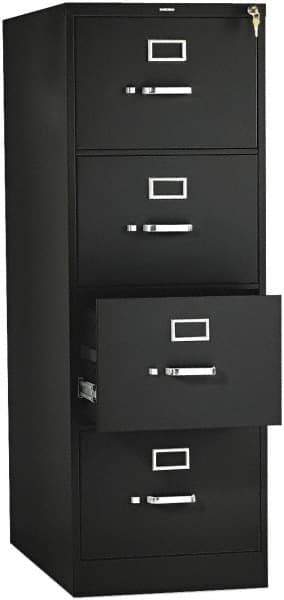 Hon - 15" Wide x 52" High x 26-1/2" Deep, 4 Drawer Vertical File with Lock - Steel, Black - Exact Tool & Supply