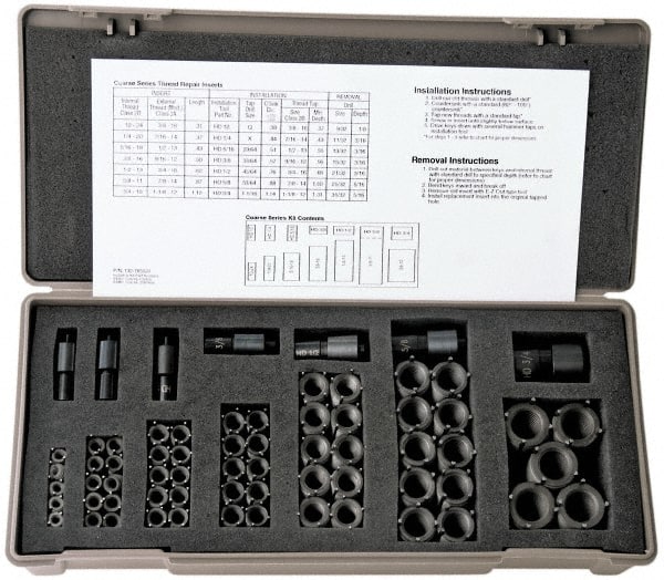 Jergens - 77 Inserts, 1/4-20, 5/16-18, 3/8-16, 7/16-14, 1/2-13, 9/16-12, 5/8-11, 3/4-10, 7/8-9, 1-8 UNC Carbon Steel Keylocking Insert Thread Repair Kit - Exact Tool & Supply