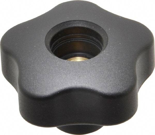 Elesa - 1.97" Head Diam, 5 Point Lobed Knob - 3/8-16 Hole, Thermoplastic, Black - Exact Tool & Supply