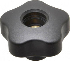 Elesa - 1.97" Head Diam, 5 Point Lobed Knob - 3/8-16 Hole, Thermoplastic, Black - Exact Tool & Supply