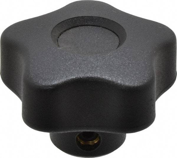 Elesa - 1.57" Head Diam, 5 Point Lobed Knob - 1/4" Hole, Thermoplastic, Black - Exact Tool & Supply