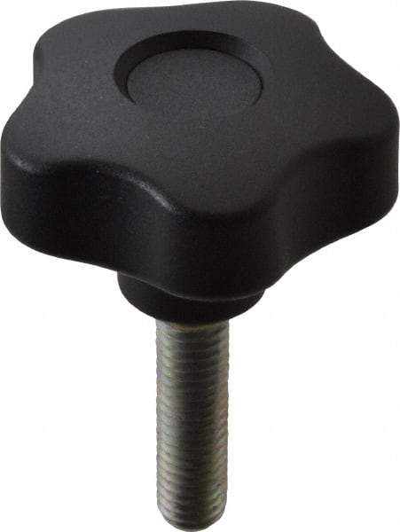 Elesa - 1.97" Head Diam, 5 Point Lobed Knob - 3/8-16 Stem, Thermoplastic, Black - Exact Tool & Supply
