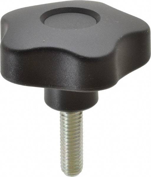 Elesa - 2.48" Head Diam, 5 Point Lobed Knob - 3/8-16 Stem, Thermoplastic, Black - Exact Tool & Supply