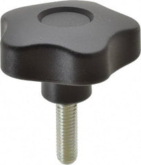 Elesa - 2.48" Head Diam, 5 Point Lobed Knob - 3/8-16 Stem, Thermoplastic, Black - Exact Tool & Supply