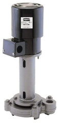 American Machine & Tool - 2/1 Amp, 230/460 Volt, 1/3 hp, 3 Phase, 1,725 RPM, Cast Iron Immersion Machine Tool & Recirculating Pump - 48 GPM, 1-1/2" Inlet, 9 psi, 18.8" Overall Height, 9.1" Body Length, NPT Thread, Stainless Steel Impeller, TEFC Motor - Exact Tool & Supply
