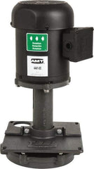 American Machine & Tool - 3/2 Amp, 230/460 Volt, 3/4 hp, 3 Phase, 1,725 RPM, Cast Iron Immersion Machine Tool & Recirculating Pump - 67 GPM, 1-3/4" Inlet, 14 psi, 19.7" Overall Height, 9.9" Body Length, NPT Thread, Stainless Steel Impeller, TEFC Motor - Exact Tool & Supply