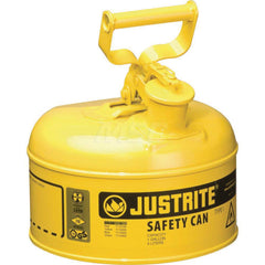 Justrite - Safety Dispensing Cans; Capacity: 1 Gal. ; Material: Steel ; Color: Yellow ; Height (Decimal Inch): 11.000000 ; Diameter/Length (mm): 9.50 ; Approval Listing/Regulations: FM Approved; UL; ULC; TUV - Exact Tool & Supply
