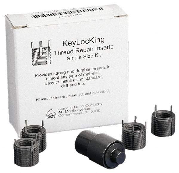 Jergens - 3 Inserts, 9/16-18 UNF, Stainless Steel, Thread Repair Kit - 0.81" Insert Length, Includes Installation Tool - Exact Tool & Supply
