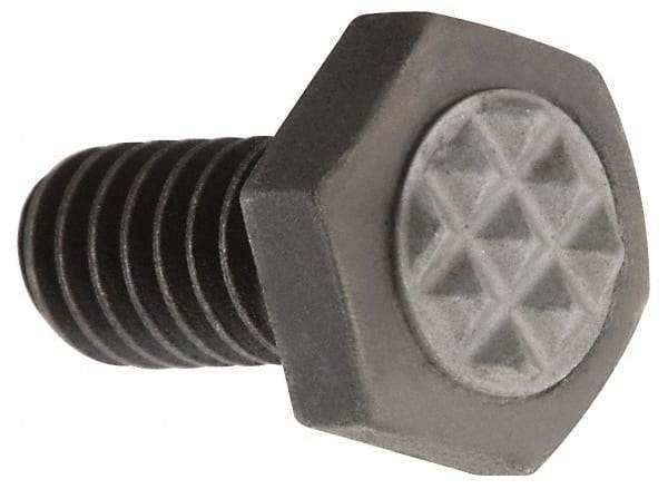 Fairlane - Serrated Tooth, 1/4-20, 1/2" Shank Length, 1/2" Thread Length, Black Oxide Finish, Hex Head, Adjustable Positioning Gripper - 5/16" Pad Diam, 7/16" Hex, 13/64" Head Height, Extra Fine Tooth Grade - Exact Tool & Supply
