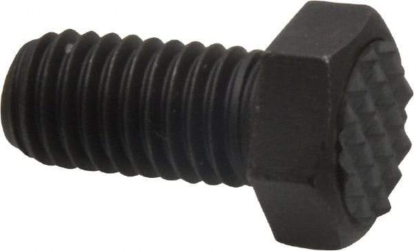 Fairlane - Serrated Tooth, 1/2-13, 1" Shank Length, 1" Thread Length, Black Oxide Finish, Hex Head, Adjustable Positioning Gripper - 5/8" Pad Diam, 3/4" Hex, 23/64" Head Height, Fine Tooth Grade - Exact Tool & Supply