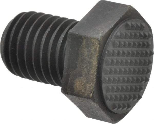 Fairlane - Serrated Tooth, 3/4-10, 1" Shank Length, 1" Thread Length, Black Oxide Finish, Hex Head, Adjustable Positioning Gripper - 1" Pad Diam, 1-1/8" Hex, 1/2" Head Height, Extra Fine Tooth Grade - Exact Tool & Supply
