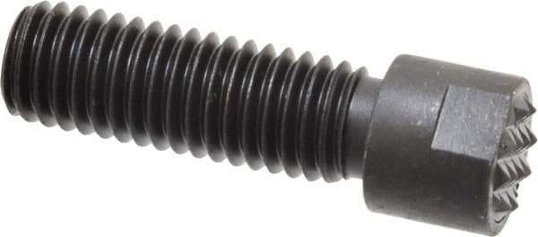 Fairlane - Serrated Tooth, 1/2-13, 3/16" Internal Hex, 1-1/2" Shank Length, 1-1/2" Thread Length, Black Oxide Finish, Round Head, Adjustable Positioning Gripper - 1/2" Pad Diam, 5/8" Hex, 1/4" Head Height, Fine Tooth Grade - Exact Tool & Supply