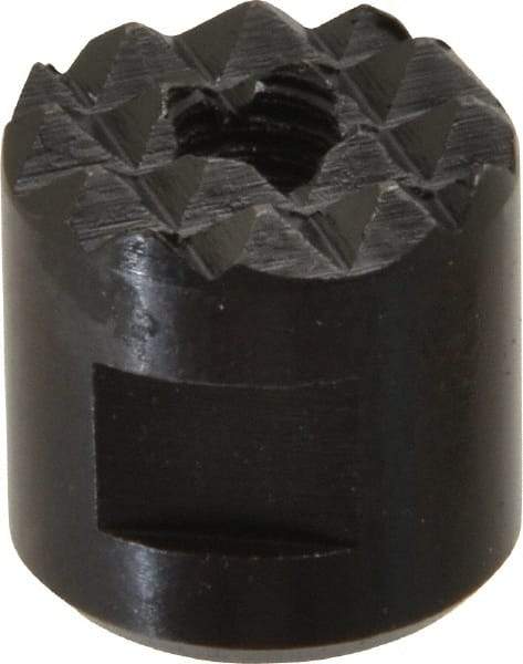 Fairlane - 10-32 Thread, 1/2" Diam, 1/2" High, Threaded, Fine Tooth Grade Diamond Serration Tooth Pattern, High Speed Steel, Round Positioning Gripper - 3/16" Flat Width, Black Oxide Coated - Exact Tool & Supply
