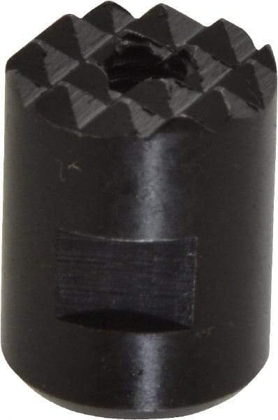 Fairlane - 10-32 Thread, 1/2" Diam, 0.651" High, Threaded, Fine Tooth Grade Diamond Serration Tooth Pattern, High Speed Steel, Round Positioning Gripper - 3/16" Flat Width, Black Oxide Coated - Exact Tool & Supply