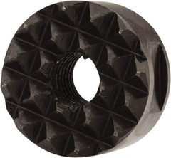 Fairlane - 1/4-28 Thread, 5/8" Diam, 3/8" High, Threaded, Fine Tooth Grade Diamond Serration Tooth Pattern, High Speed Steel, Round Positioning Gripper - 3/16" Flat Width, Black Oxide Coated - Exact Tool & Supply