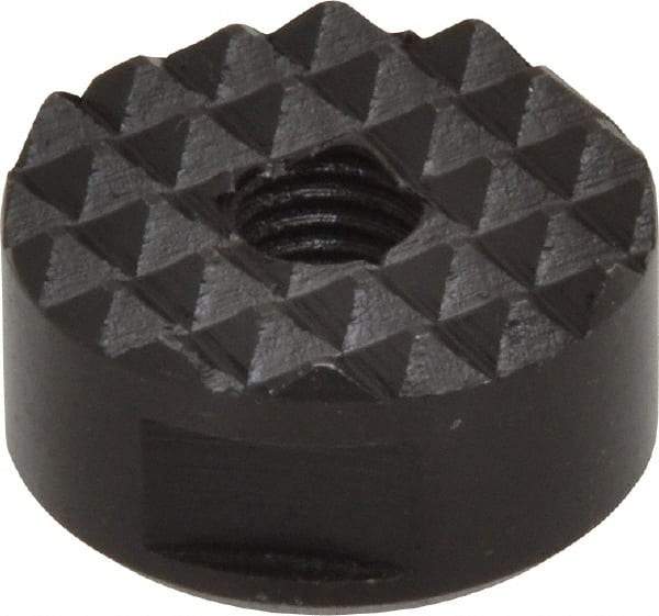Fairlane - 1/4-28 Thread, 3/4" Diam, 3/8" High, Threaded, Fine Tooth Grade Diamond Serration Tooth Pattern, High Speed Steel, Round Positioning Gripper - 3/16" Flat Width, Black Oxide Coated - Exact Tool & Supply