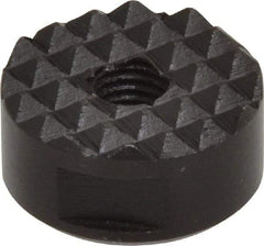 Fairlane - 1/4-28 Thread, 3/4" Diam, 3/8" High, Threaded, Fine Tooth Grade Diamond Serration Tooth Pattern, High Speed Steel, Round Positioning Gripper - 3/16" Flat Width, Black Oxide Coated - Exact Tool & Supply