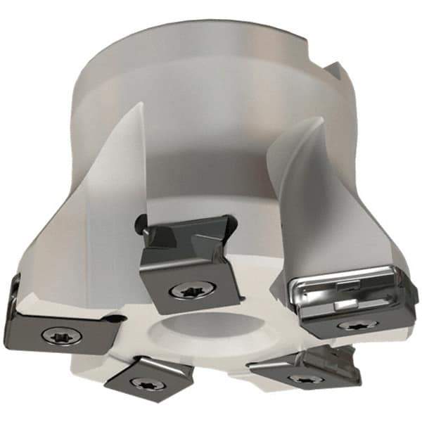 Iscar - 5 Inserts, 2-1/2" Cut Diam, 3/4" Arbor Diam, 0.118" Max Depth of Cut, Indexable Square-Shoulder Face Mill - 0/90° Lead Angle, 1-3/4" High, HTP LNHT 1606 Insert Compatibility, Through Coolant, Series TangPlunge - Exact Tool & Supply