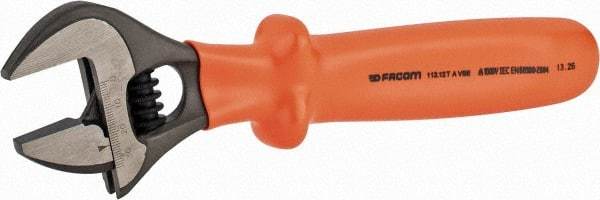 Facom - 1-3/8" Jaw Capacity, 12" Insulated Adjustable Wrench - Steel, Polished Finish - Exact Tool & Supply