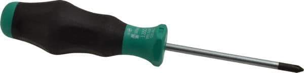 Wera - #1, 7-1/4" OAL, Standard Phillips Screwdriver - 3-1/8" Blade Length, Round Shank, Ergonomic Handle - Exact Tool & Supply