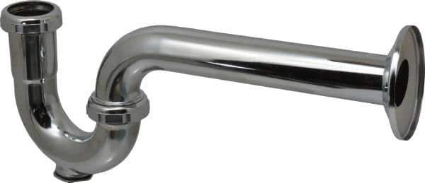 Federal Process - 1-1/4 Outside Diameter, 20 Gauge, P Trap with Wall Pipe and Cleanout Plug - Chrome Coated, Brass - Exact Tool & Supply