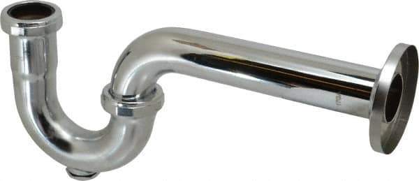 Federal Process - 1-1/4 Outside Diameter, 17 Gauge, P Trap with Wall Pipe and Cleanout Plug - Chrome Coated, Brass - Exact Tool & Supply