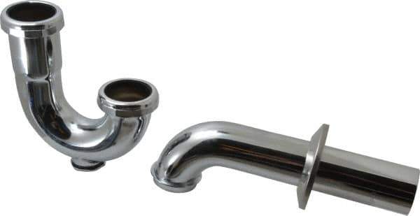 Federal Process - 1-1/2 Outside Diameter, 20 Gauge, P Trap with Wall Pipe and Cleanout Plug - Chrome Coated, Brass - Exact Tool & Supply