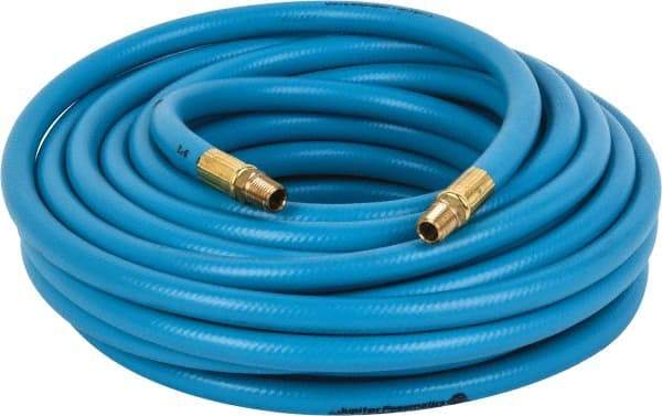 PRO-SOURCE - 3/8" ID x 19/32" OD 50' Long Multipurpose Air Hose - MNPT x MNPT Ends, 300 Working psi, 23 to 150°F, 1/4" Fitting, Blue - Exact Tool & Supply