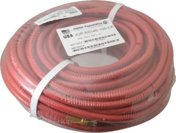 PRO-SOURCE - 1/4" ID x 15/32" OD 100' Long Multipurpose Air Hose - MNPT x MNPT Ends, 300 Working psi, 23 to 150°F, 1/4" Fitting, Red - Exact Tool & Supply