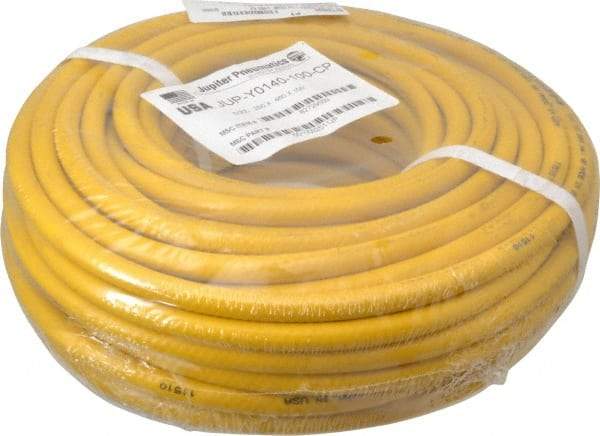 PRO-SOURCE - 1/4" ID x 15/32" OD 100' Long Multipurpose Air Hose - MNPT x MNPT Ends, 300 Working psi, 23 to 150°F, 1/4" Fitting, Yellow - Exact Tool & Supply