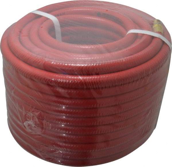 PRO-SOURCE - 3/8" ID x 19/32" OD 100' Long Multipurpose Air Hose - MNPT x MNPT Ends, 300 Working psi, 23 to 150°F, 1/4" Fitting, Red - Exact Tool & Supply