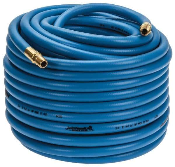 PRO-SOURCE - 3/8" ID x 19/32" OD 100' Long Multipurpose Air Hose - MNPT x MNPT Ends, 300 Working psi, 23 to 150°F, 1/4" Fitting, Blue - Exact Tool & Supply