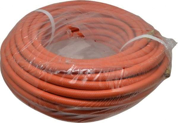 PRO-SOURCE - 3/8" ID x 19/32" OD 100' Long Multipurpose Air Hose - MNPT x MNPT Ends, 300 Working psi, 23 to 150°F, 1/4" Fitting, Orange - Exact Tool & Supply