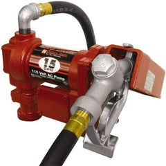 Tuthill - 15 GPM, 3/4" Hose Diam, AC Tank Pump with Manual Nozzle - 1" Inlet, 3/4" Outlet, 115 Volts, 12' Hose Length, 1/4 hp - Exact Tool & Supply