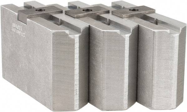 Abbott Workholding Products - Tongue & Groove Attachment, Square Soft Lathe Chuck Jaw - 3 Jaws, Aluminum, 2-1/8" Btw Mount Hole Ctrs, 4-1/2" Long x 1-1/2" Wide x 3" High, 1/2" Groove, 1/2" Fastener - Exact Tool & Supply