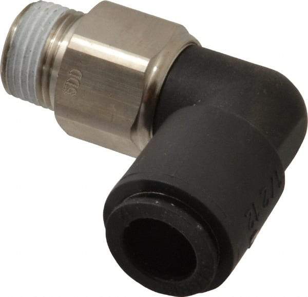 Legris - 12mm Outside Diam, 3/8 BSPT, Nylon Push-to-Connect Tube Male Swivel Elbow - 290 Max psi, Tube to Male BSPT Connection, Buna Nitrile O-Ring - Exact Tool & Supply
