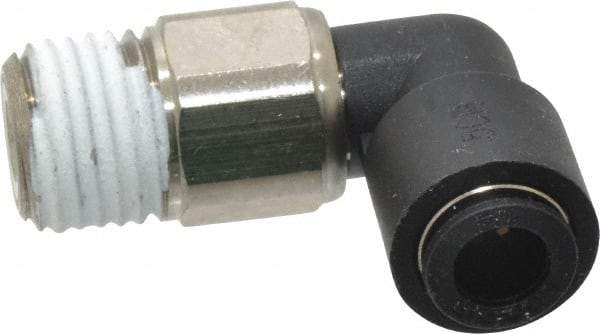 Legris - 1/4" Outside Diam, 1/4 NPT, Nylon Push-to-Connect Tube Male Swivel Elbow - 290 Max psi, Tube to Male NPT Connection, Buna Nitrile O-Ring - Exact Tool & Supply
