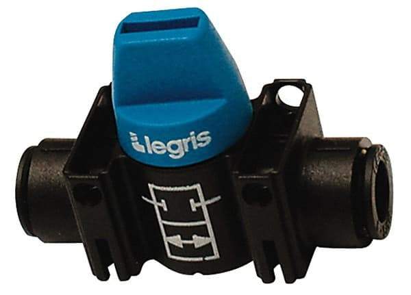 Legris - 10mm Pipe, Standard Port, Composite Miniature Ball Valve - 1 Piece, Inline - Two Way Flow, Push-to-Connect x Push-to-Connect Ends, Short Handle, 150 WOG - Exact Tool & Supply