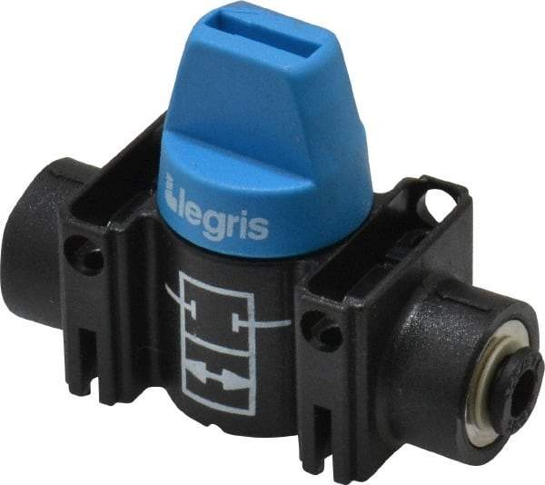 Legris - 5/32" Pipe, Standard Port, Composite Miniature Ball Valve - 1 Piece, Inline - Two Way Flow, Push-to-Connect x Push-to-Connect Ends, Short Handle, 150 WOG - Exact Tool & Supply