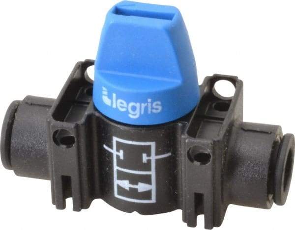 Legris - 8mm Pipe, Standard Port, Composite Miniature Ball Valve - 1 Piece, Inline - Two Way Flow, Push-to-Connect x Push-to-Connect Ends, Short Handle, 150 WOG - Exact Tool & Supply