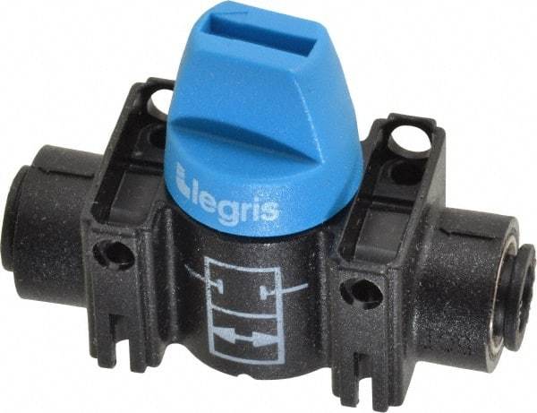 Legris - 1/4" Pipe, Standard Port, Composite Miniature Ball Valve - 1 Piece, Inline - Two Way Flow, Push-to-Connect x Push-to-Connect Ends, Short Handle, 150 WOG - Exact Tool & Supply