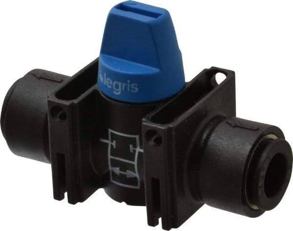 Legris - 3/8" Pipe, Standard Port, Composite Miniature Ball Valve - 1 Piece, Inline - Two Way Flow, Push-to-Connect x Push-to-Connect Ends, Short Handle, 150 WOG - Exact Tool & Supply
