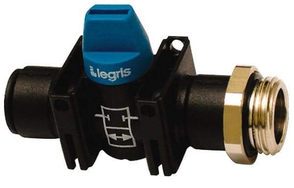 Legris - 3/8" Pipe, Standard Port, Composite Miniature Ball Valve - 1 Piece, Inline - Two Way Flow, MBSPP x Push-to-Connect Ends, Short Handle, 150 WOG - Exact Tool & Supply