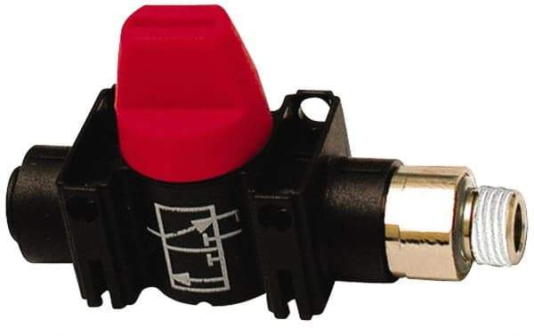 Legris - 5/32" Pipe, Standard Port, Composite Miniature Ball Valve - 1 Piece, Inline - Two Way Flow, MNPT x Push-to-Connect Ends, Short Handle, 150 WOG - Exact Tool & Supply
