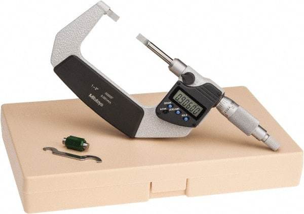 Mitutoyo - 25.4mm to 50.8mm Electronic Blade Micrometer - 0.003mm Accuracy, 0.75mm Blade Thickness, Ratchet Stop Thimble - Exact Tool & Supply