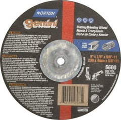 Norton - 24 Grit, 9" Wheel Diam, 1/8" Wheel Thickness, Type 27 Depressed Center Wheel - Aluminum Oxide, 6,600 Max RPM, Compatible with Angle Grinder - Exact Tool & Supply